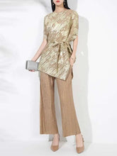 Gold Pleated Top & Pant Set